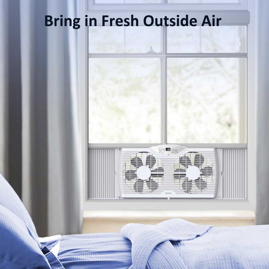 Twin Window Fan with 9-Inch Blades, 3 Speeds, Thermostat Control U9389