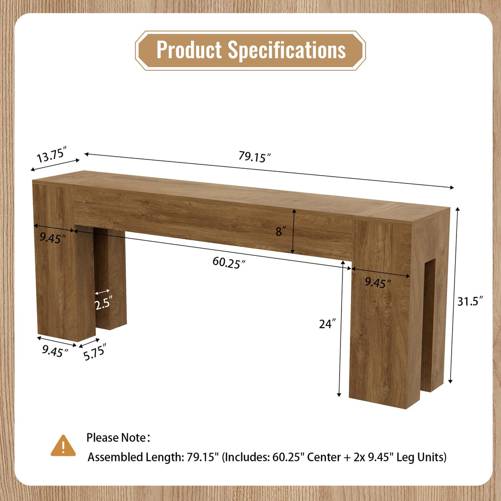 79-Inch Natural Oak Sofa Console Table D137558