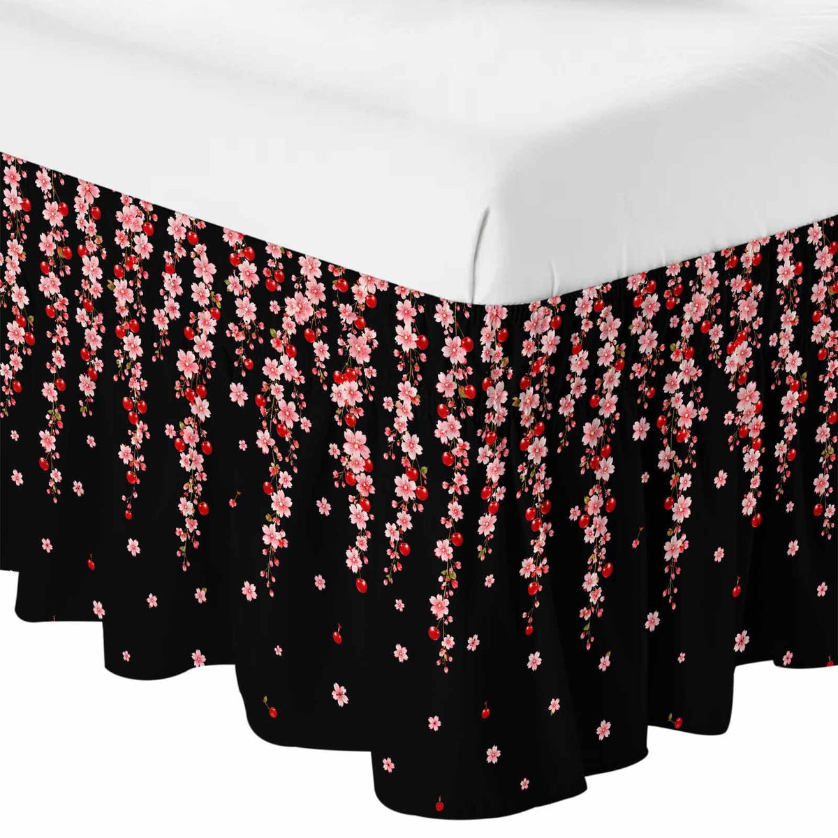 Pink Floral Ruffled Wrap Around Bed Skirt California King 18" Drop C128044