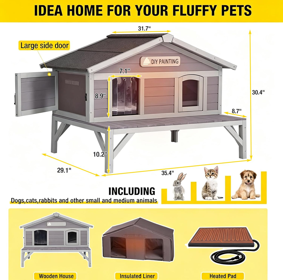 Outdoor Heated Cat House with Insulated Liner G785863