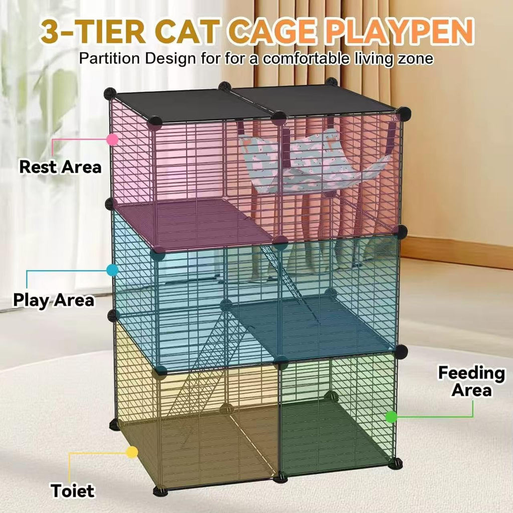 3-Tier Metal Wire Cat Cage with Hammock & Ramp Q2014