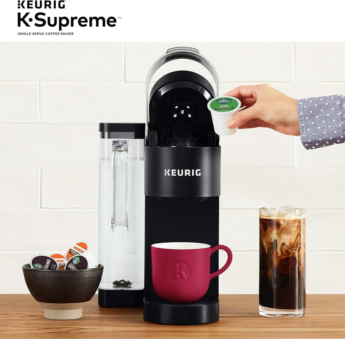 Single Serve K-Cup Pod Coffee Maker, 4 Brew Sizes, 66oz Removable Reservoir, Black V18613