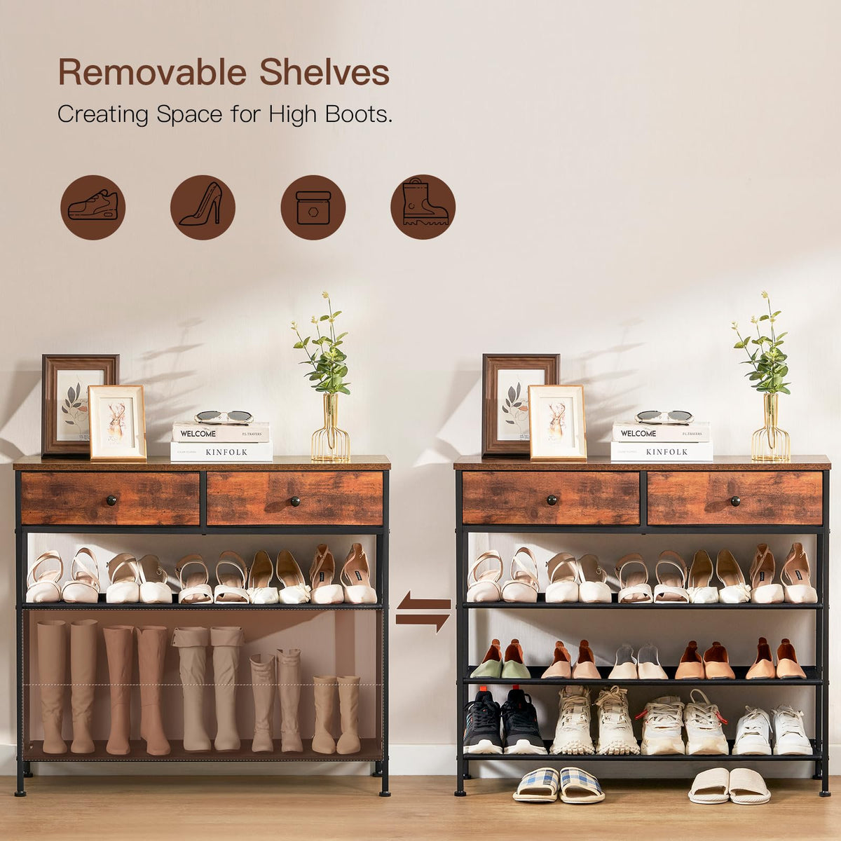 4 Tier Shoe Storage Organizer with 2 Drawers A561939