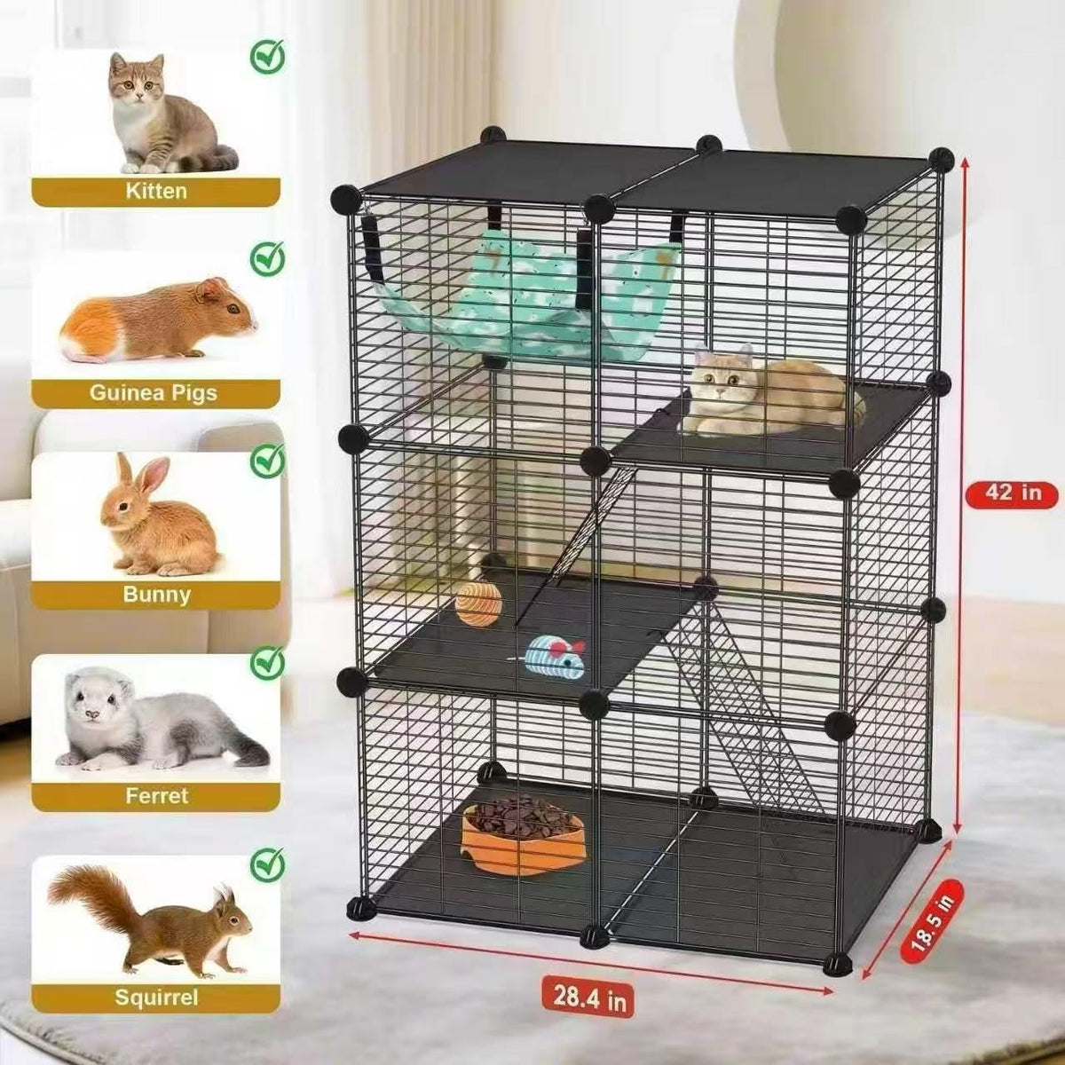 3-Tier Metal Wire Cat Cage with Hammock & Ramp Q2014