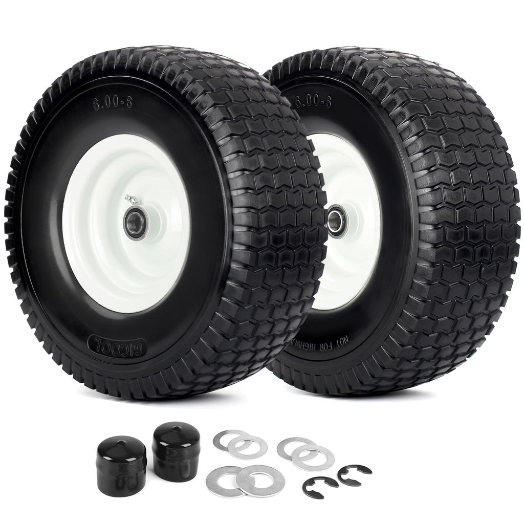 15x6.00-6 Flat Free Lawn Mower Tire and Wheel, 2 Pack N5140