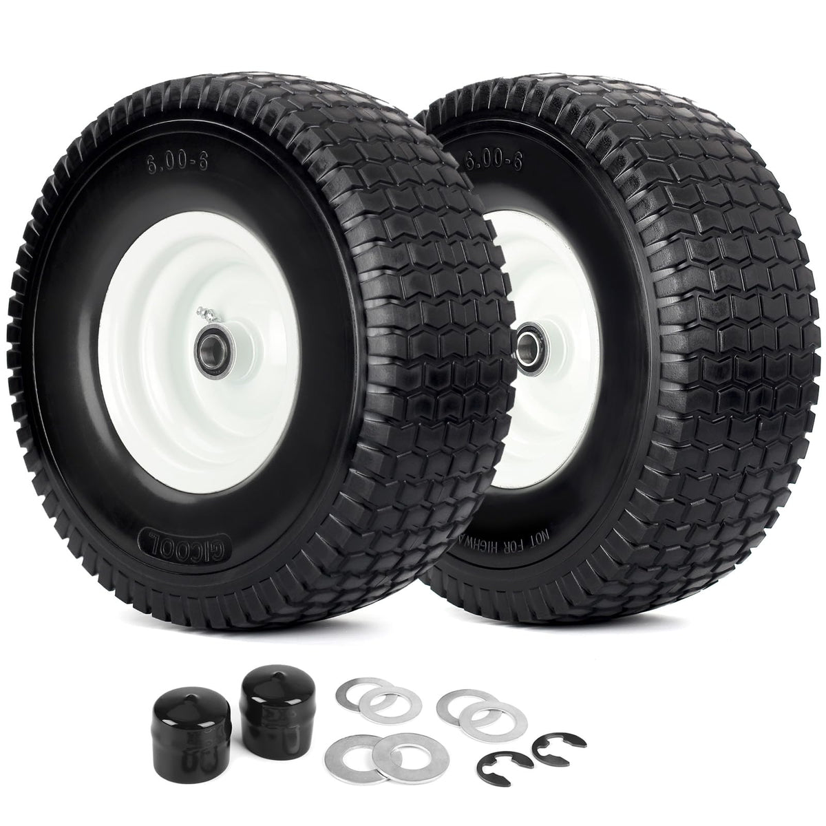 15x6.00-6 Flat Free Lawn Mower Tire and Wheel, 2 Pack N5140