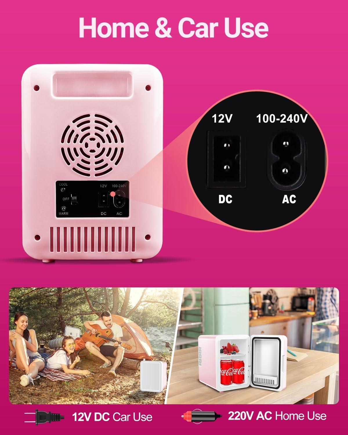 4-Liter Pink Portable Mini Fridge with Mirrored Door Y671