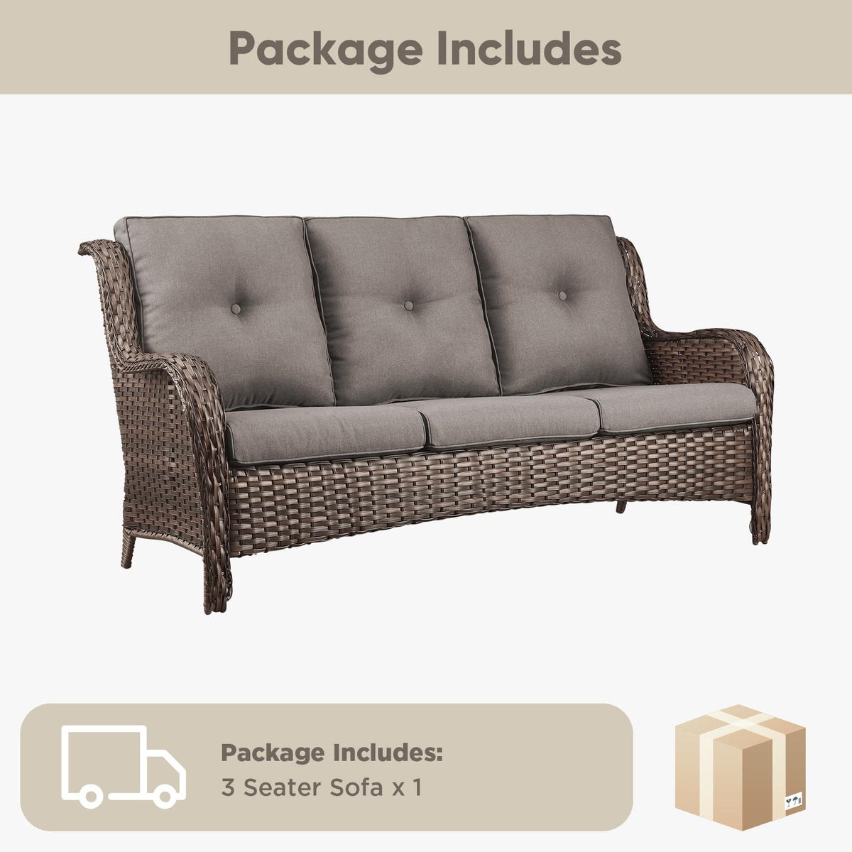 3-Seater PE Wicker Patio Sofa K65597