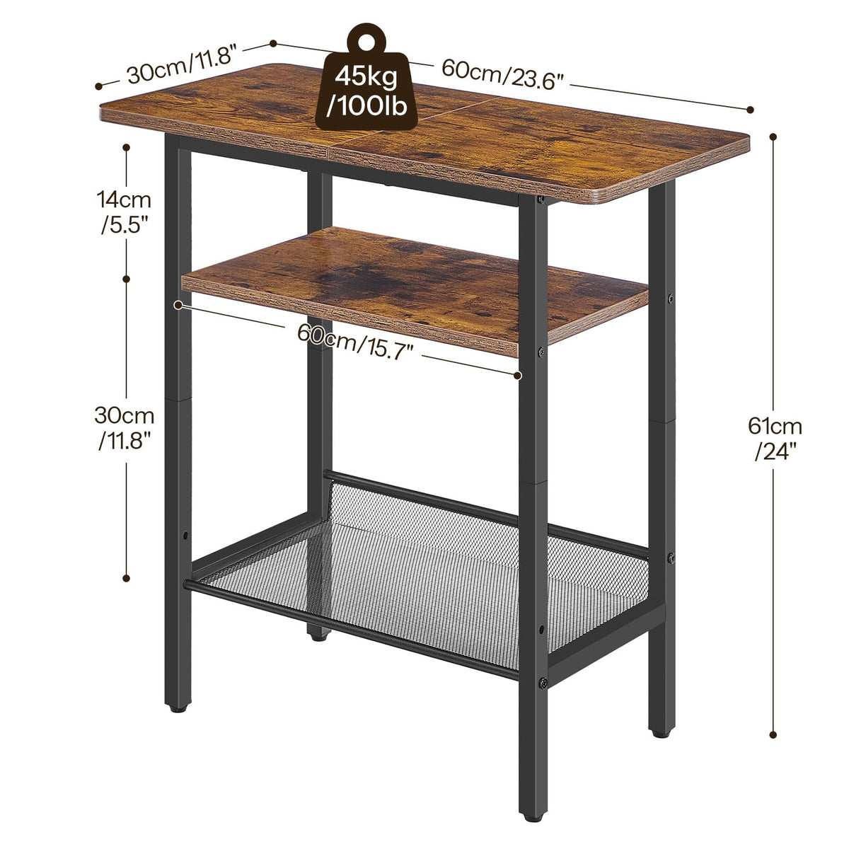 Narrow 3-Tier Side Table with Shelf Y295