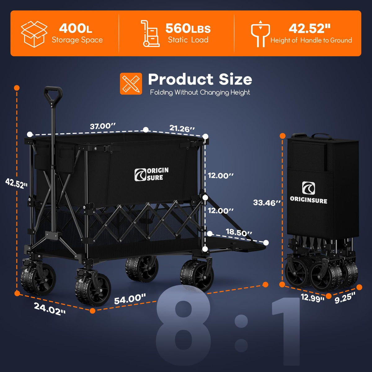 Foldable Double Decker Wagon, 560lbs, Black P11894