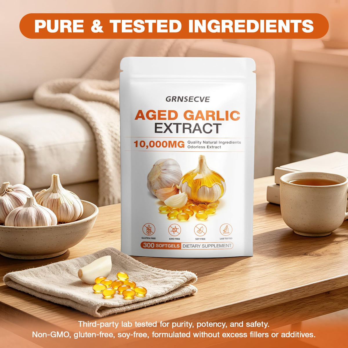 Odorless Garlic Capsules 10,000mg 300 Softgels V86942