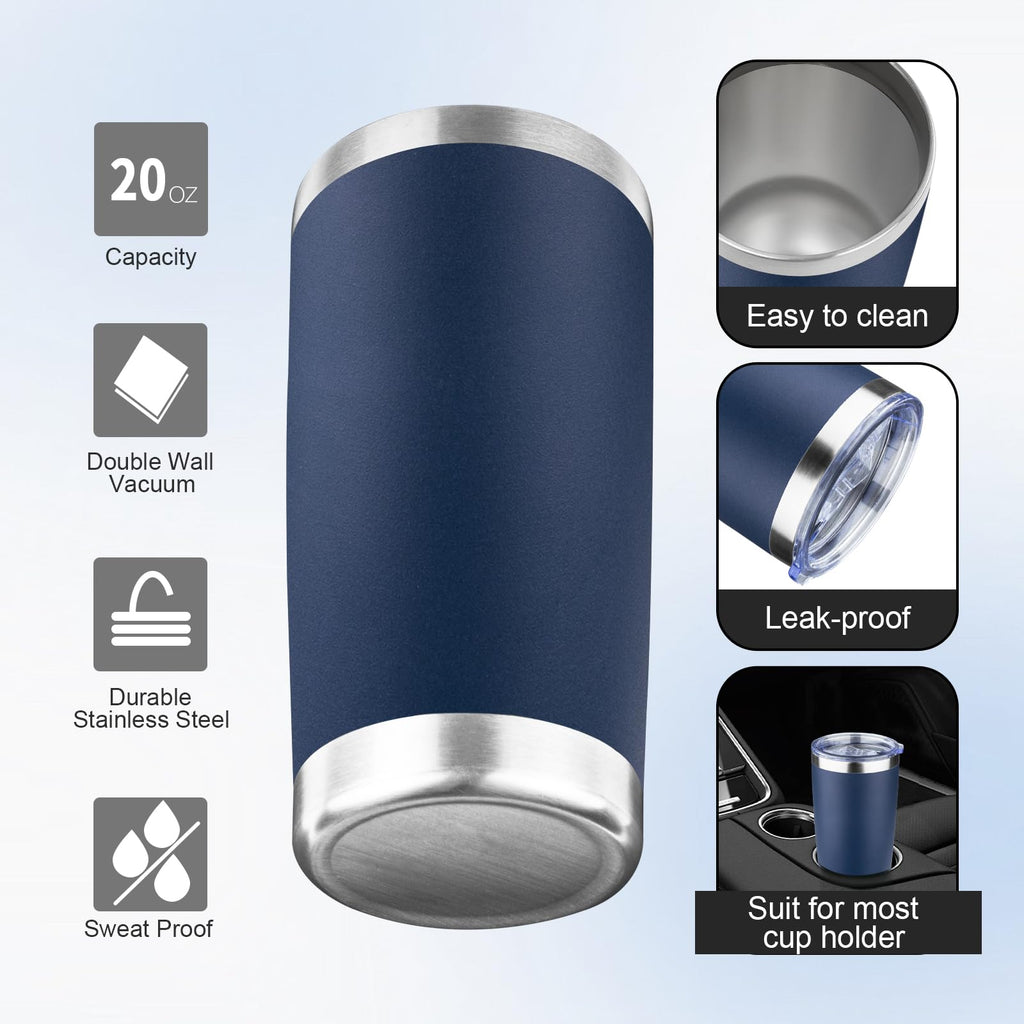 20oz Navy Blue Stainless Steel Insulated Tumbler with Lid and Straw T389465