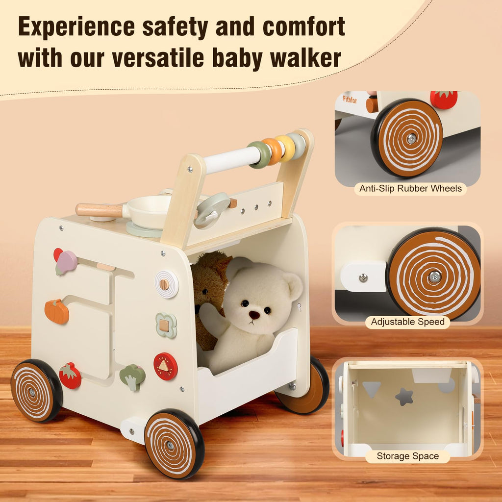 Wooden Baby Push Walker with Pretend Kitchen B865