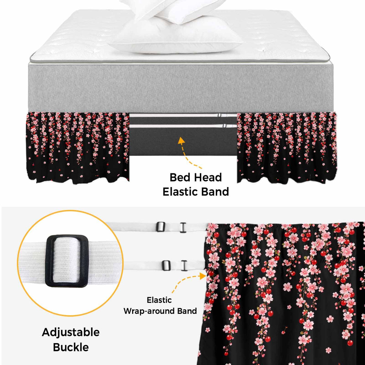Pink Floral Ruffled Wrap Around Bed Skirt California King 18" Drop C128044