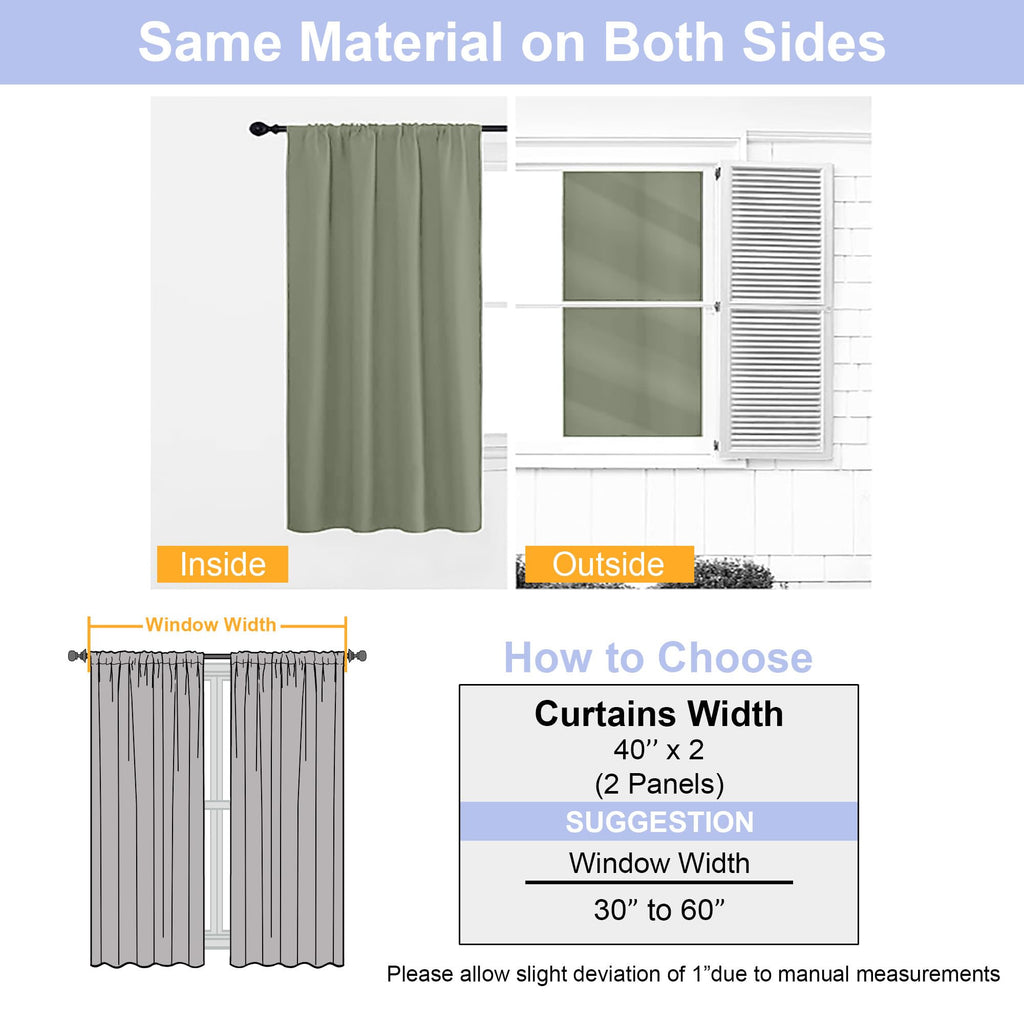 Sage Green Blackout Curtains, 72 Inch, 2 Panels Set Y73672