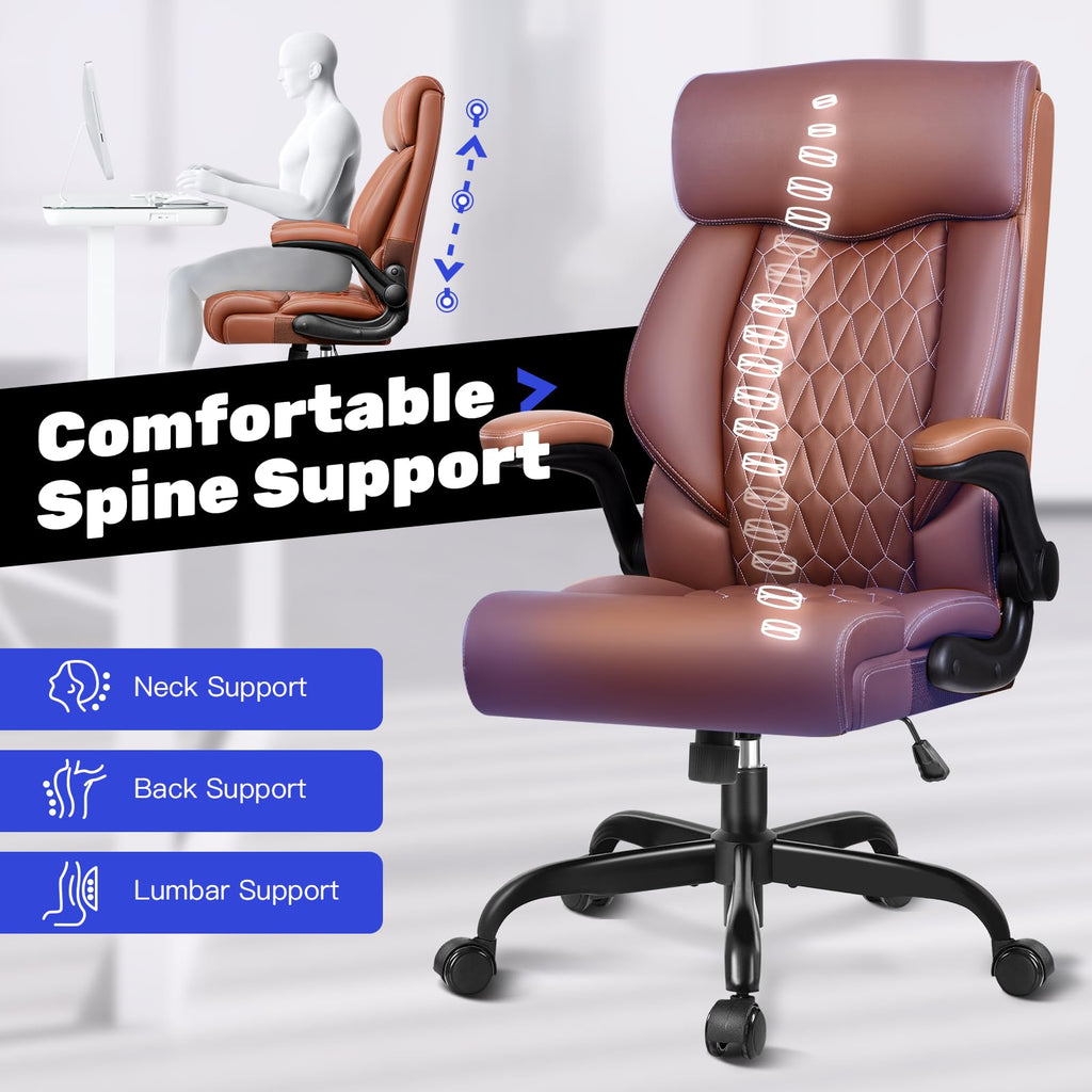 High Back Ergonomic Leather Office Chair with Flip-Up Armrests I976535