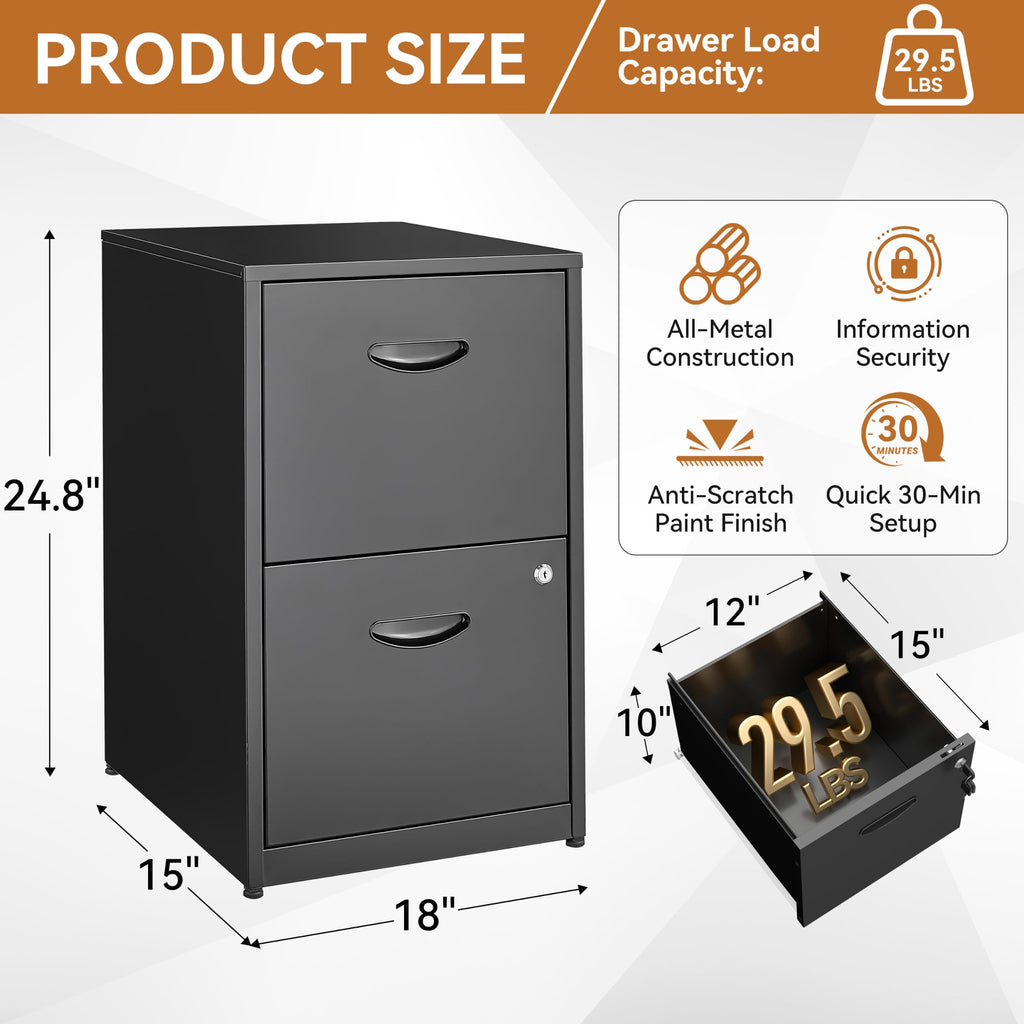 2 Drawer Metal File Cabinet with Lock D33541