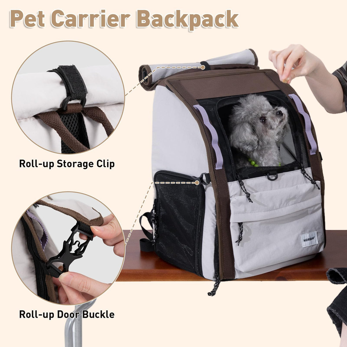 Light Grey Pet Carrier Backpack V4203