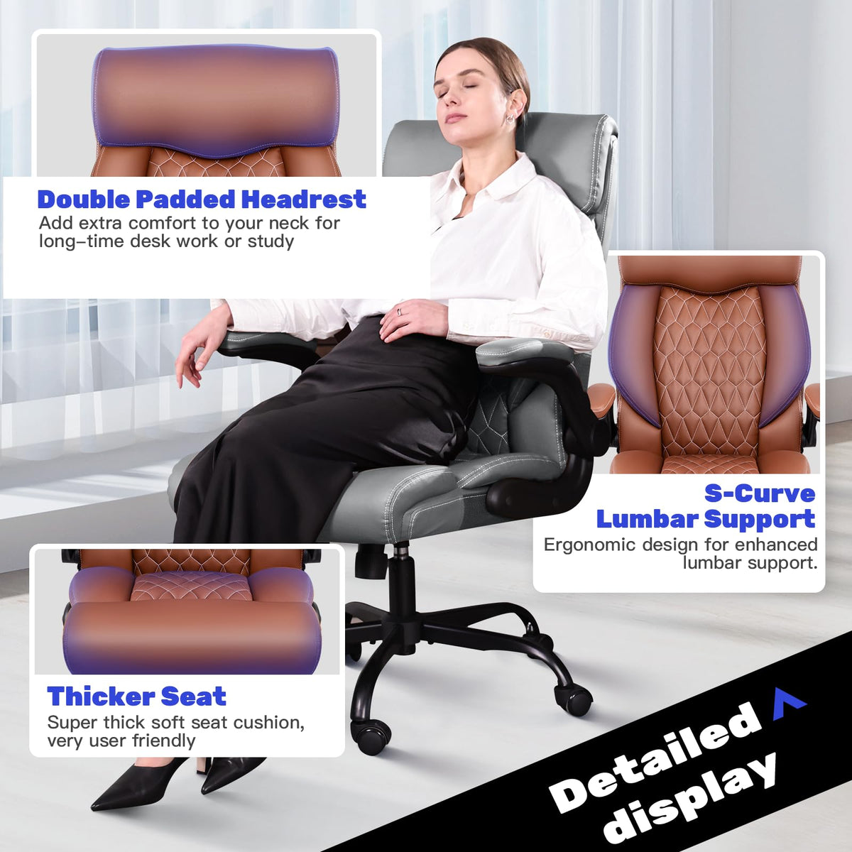 High Back Ergonomic Leather Office Chair with Flip-Up Armrests I976535