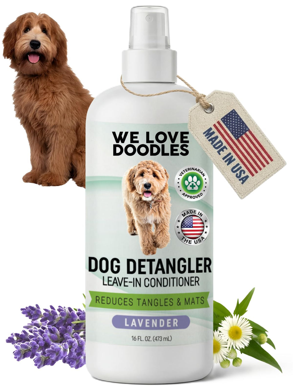 Dog Detangler Spray, Leave-in Conditioner Spray, Lavender, 16 OZ Q32340