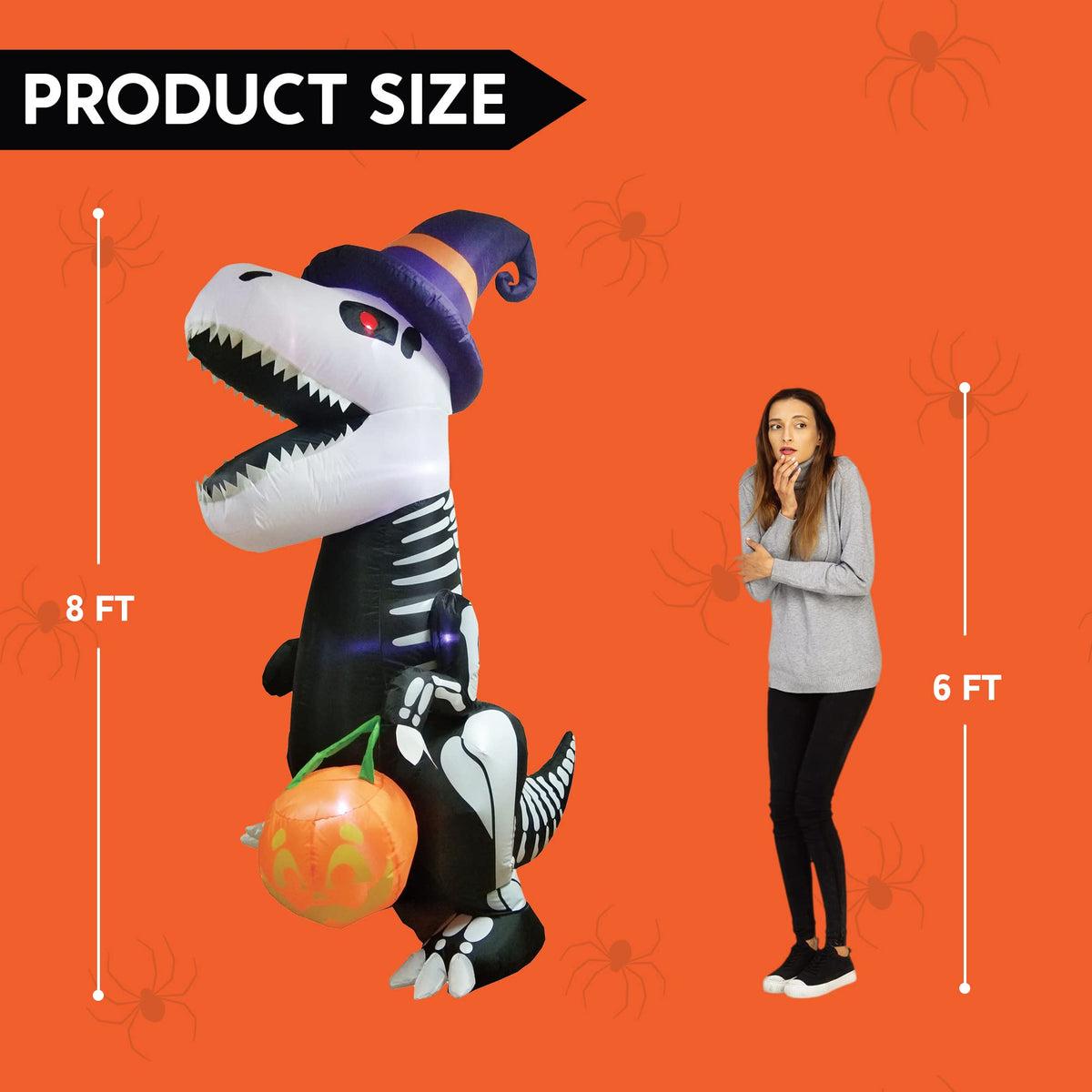 8 FT Inflatable Skeleton Dinosaur with Built-in LEDs T486081