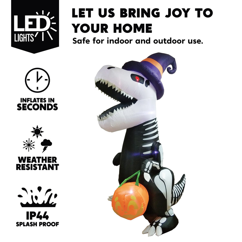 8 FT Inflatable Skeleton Dinosaur with Built-in LEDs T486081