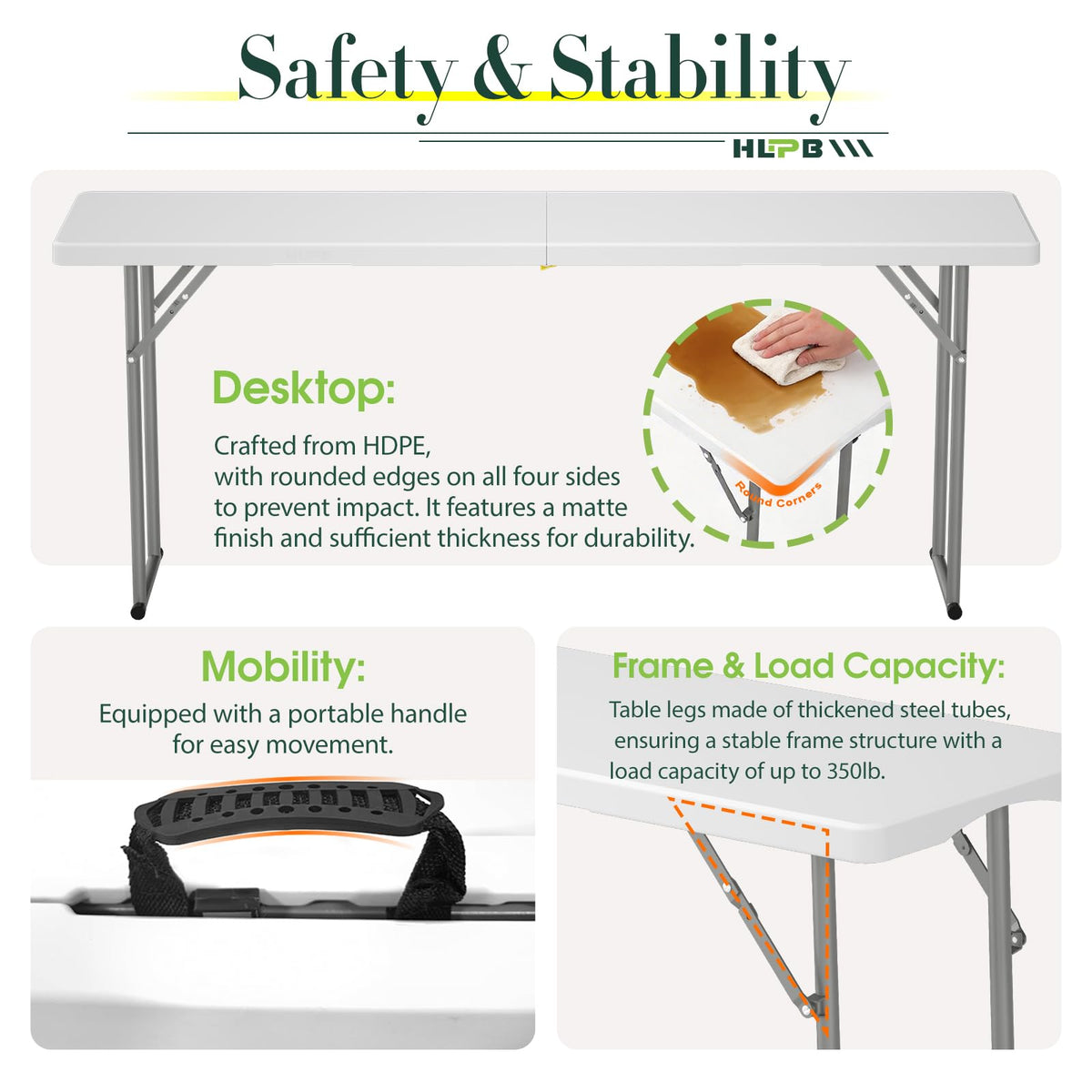 6 ft Narrow Folding Table with Handle & Safety Locks P146