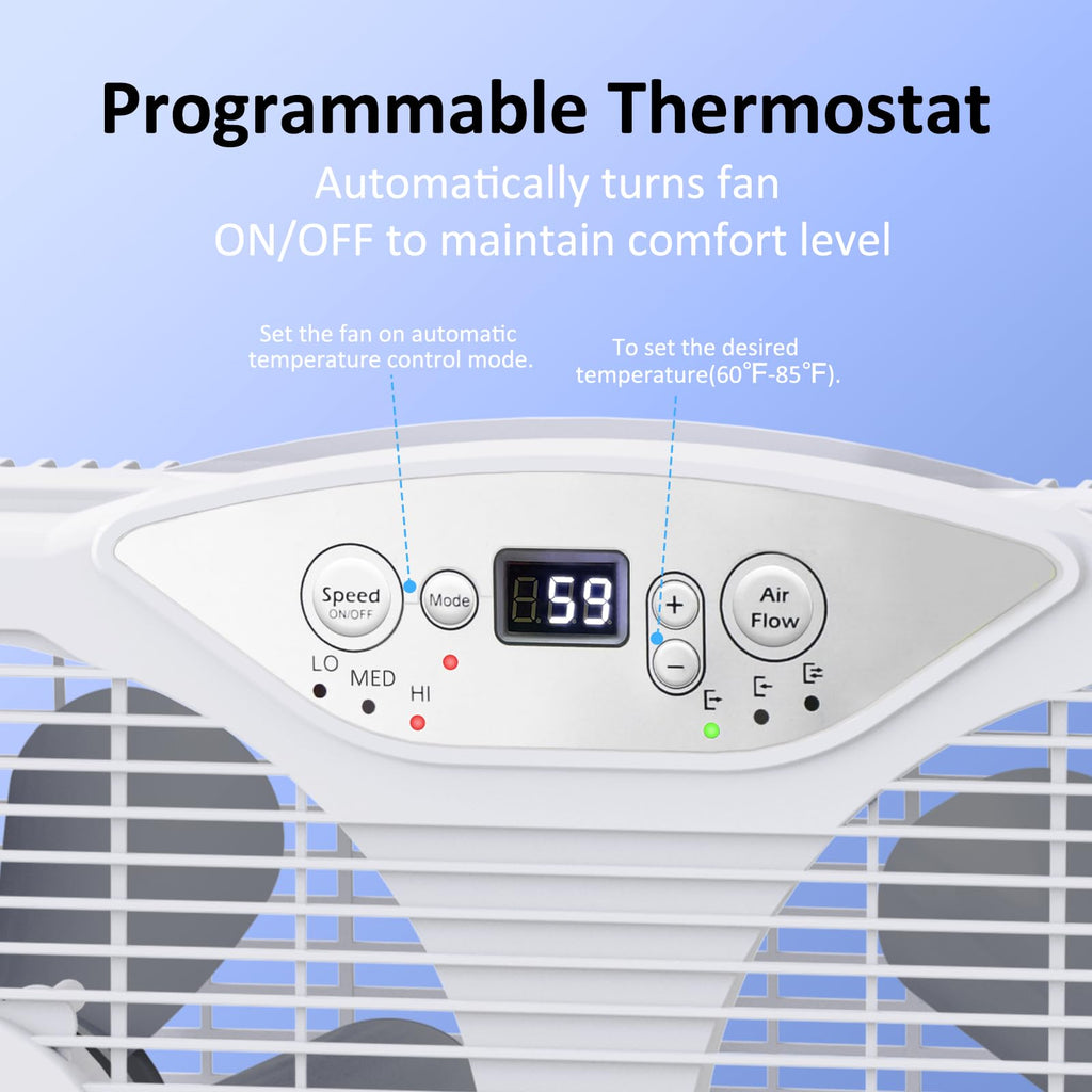 Twin Window Fan with 9-Inch Blades, 3 Speeds, Thermostat Control U9389