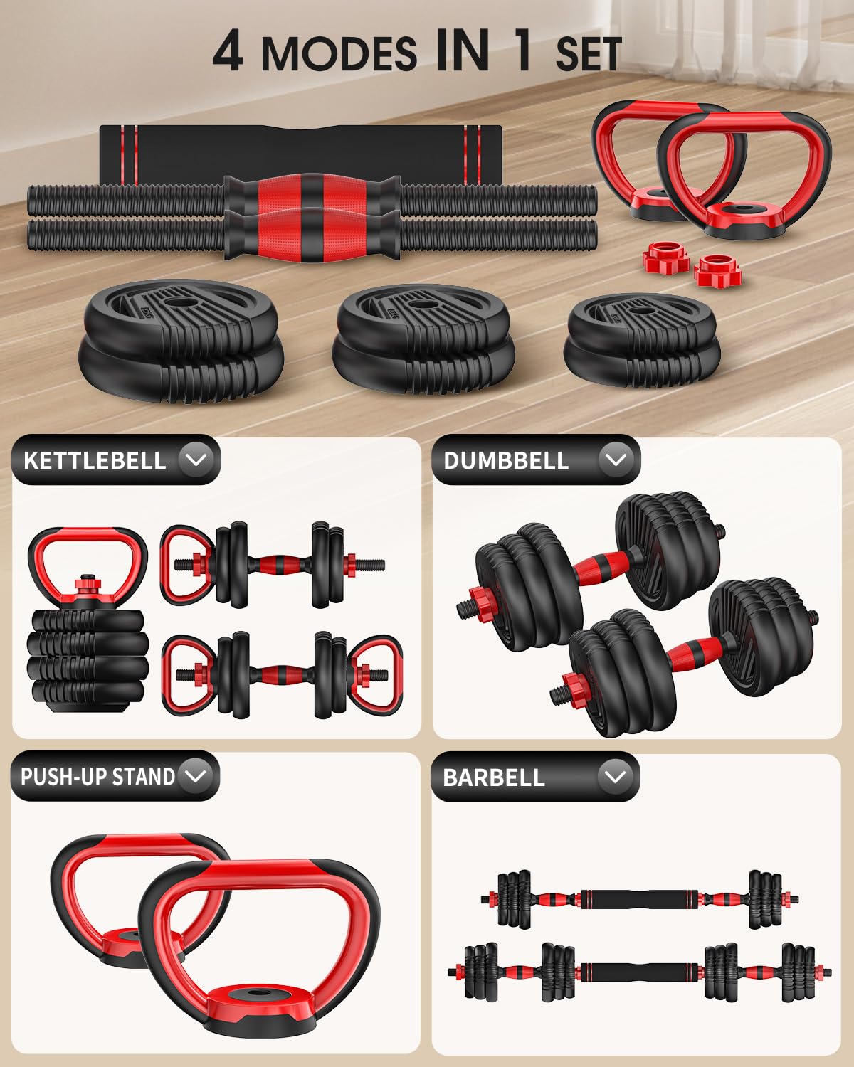 Adjustable Dumbbell Set 4 in 1 Free Weights T3393