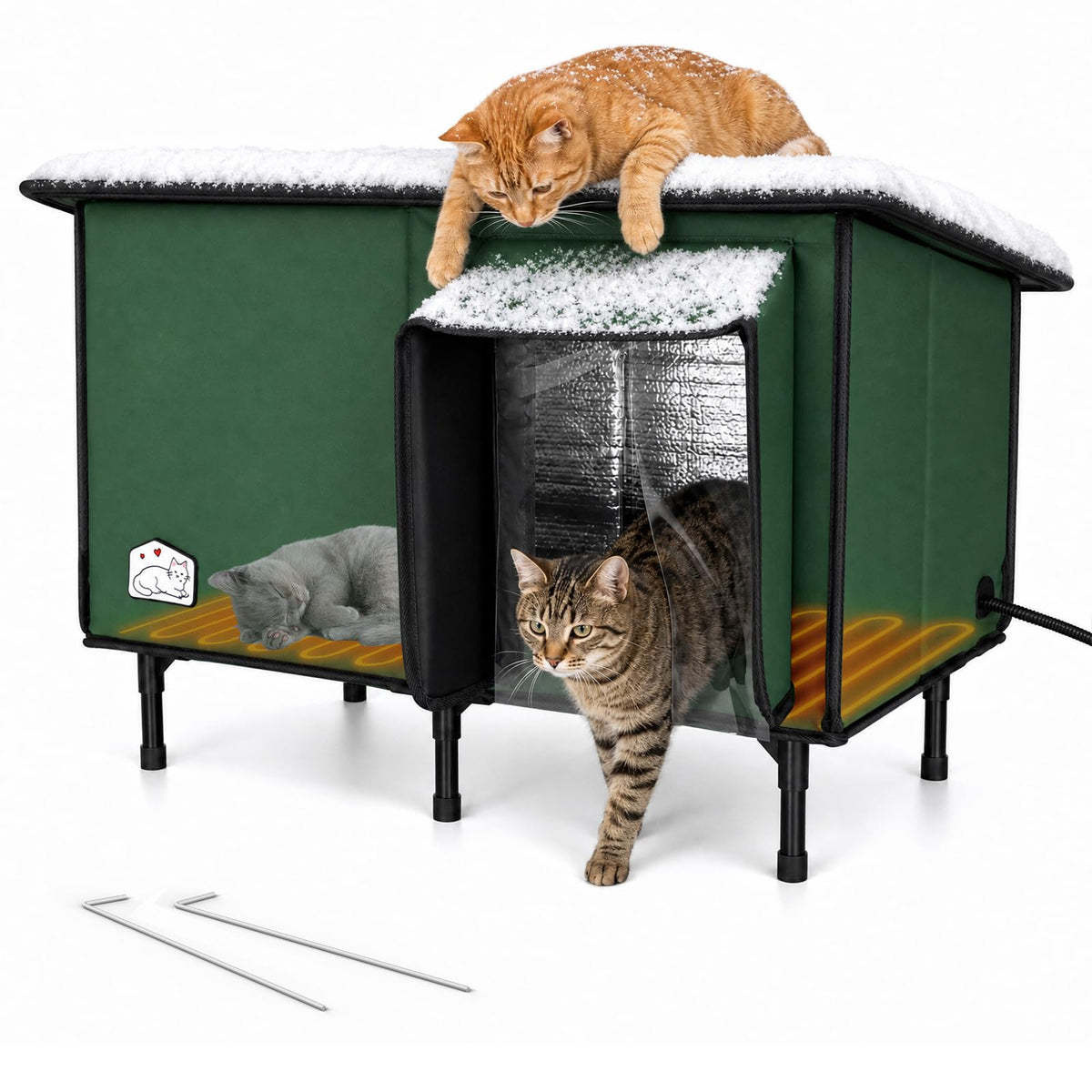 Weatherproof Insulated Heated Cat House with Heating Pad N8738