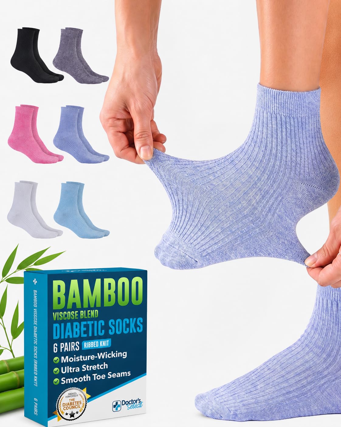 Bamboo Viscose Diabetic Socks 6 Pairs O4332