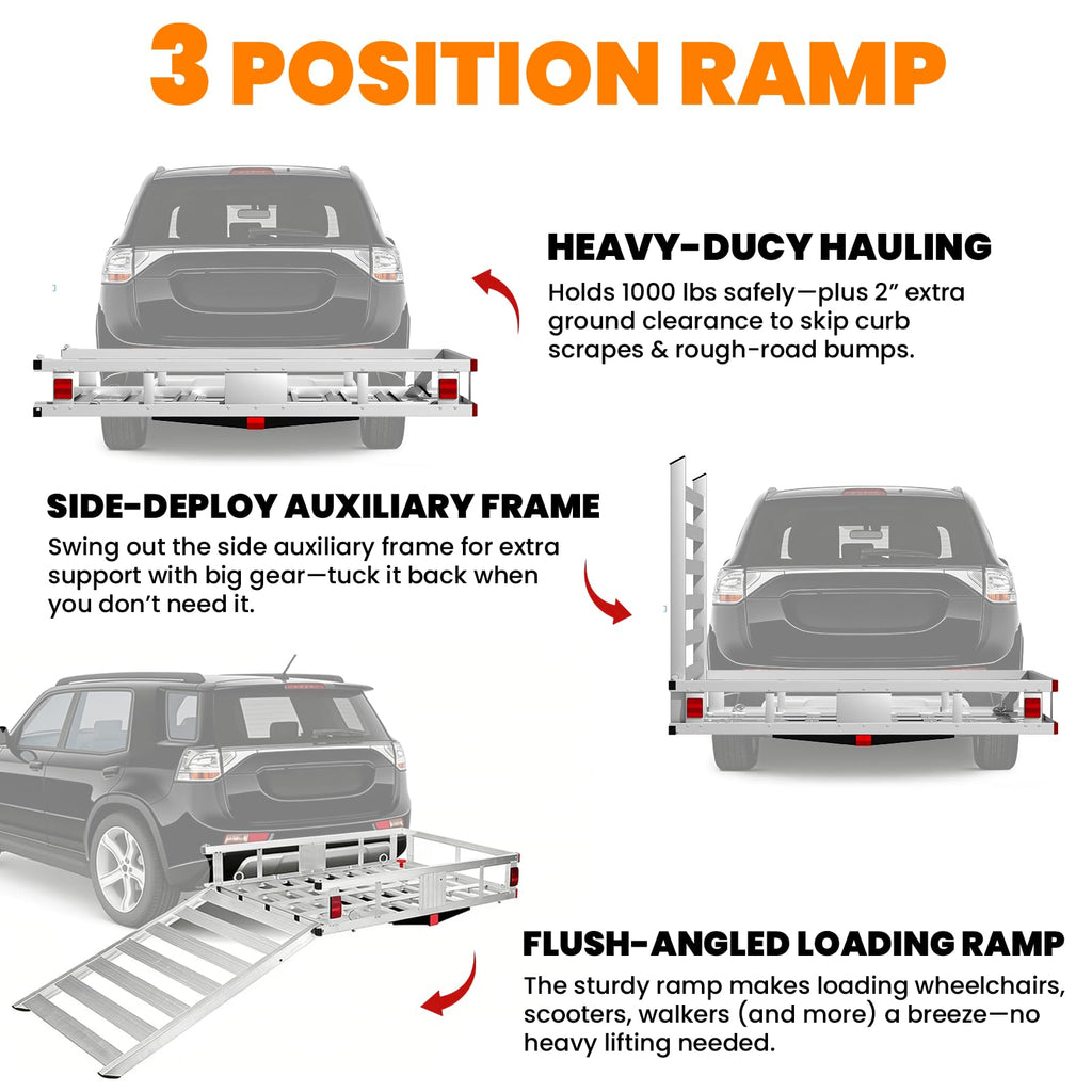 500LBS Aluminum Alloy Folding Hitch Cargo Carrier with Ramp I10253