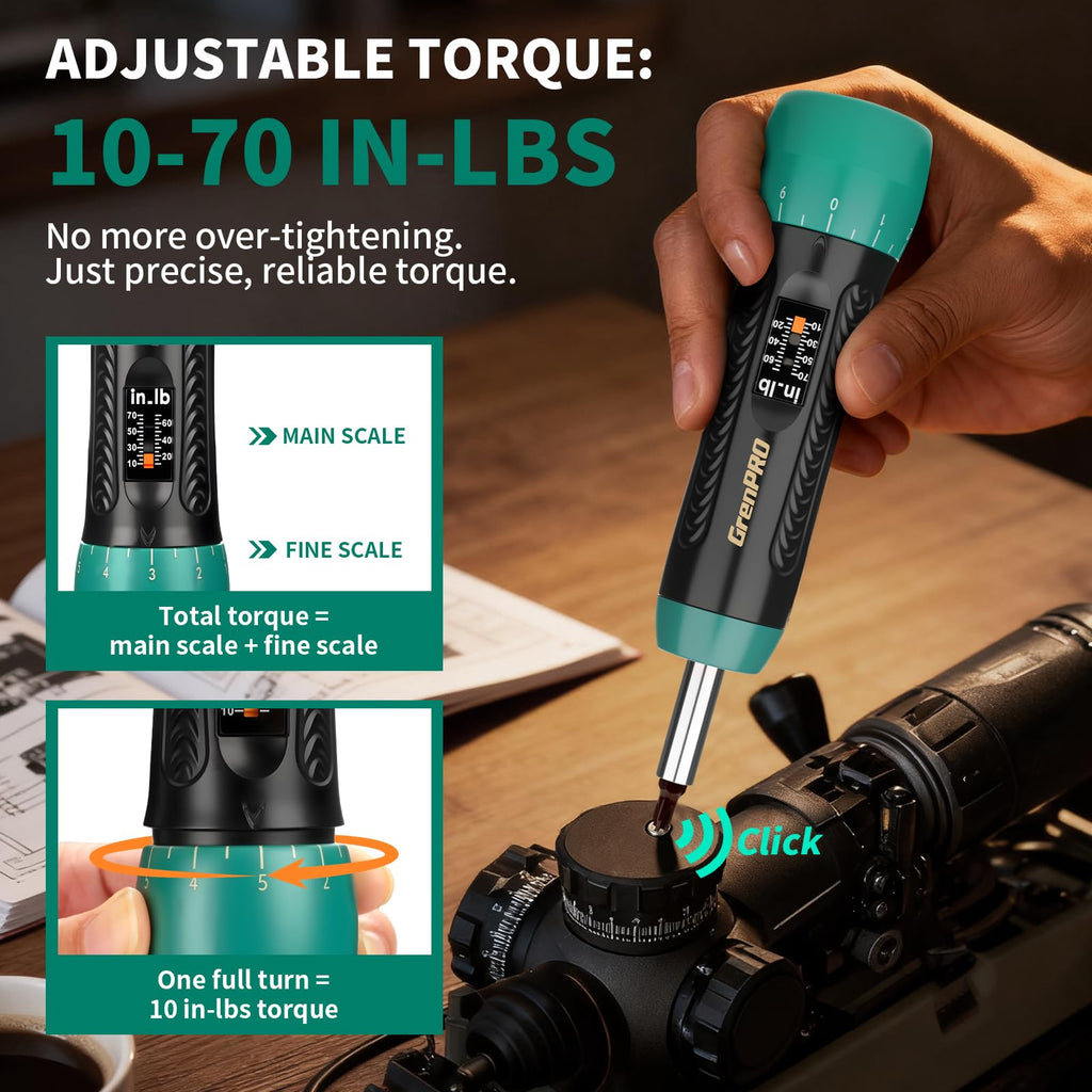 Torque Screwdriver 5-70 in-lb 1/4" Drive Precision Driver Set F2831