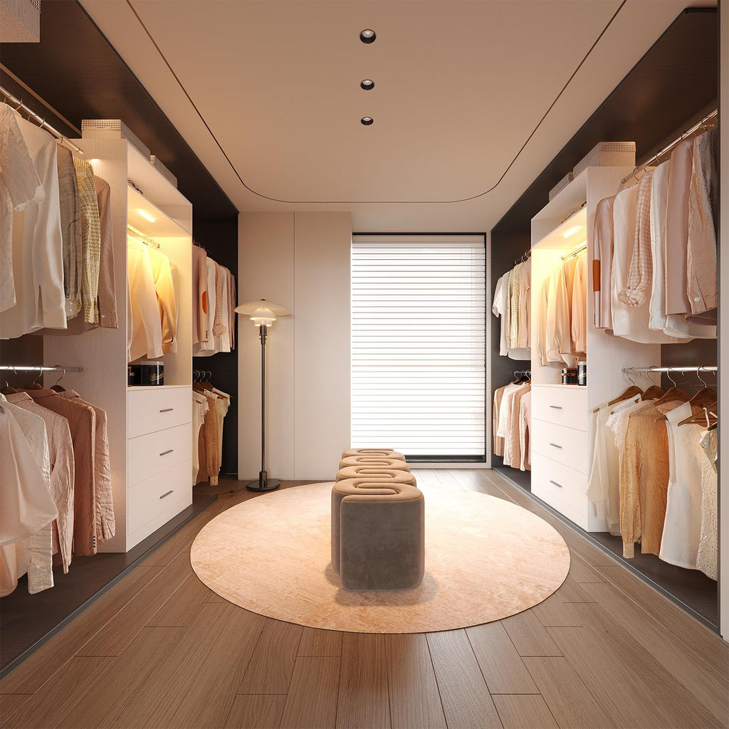 Wooden 11FT Closet Organizer with 3 Drawers and 4 Hanging Rods White Z9653