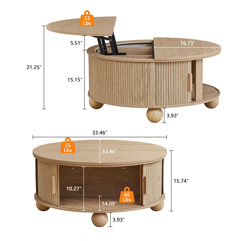 Round Lift Top Coffee Table with Storage S94059