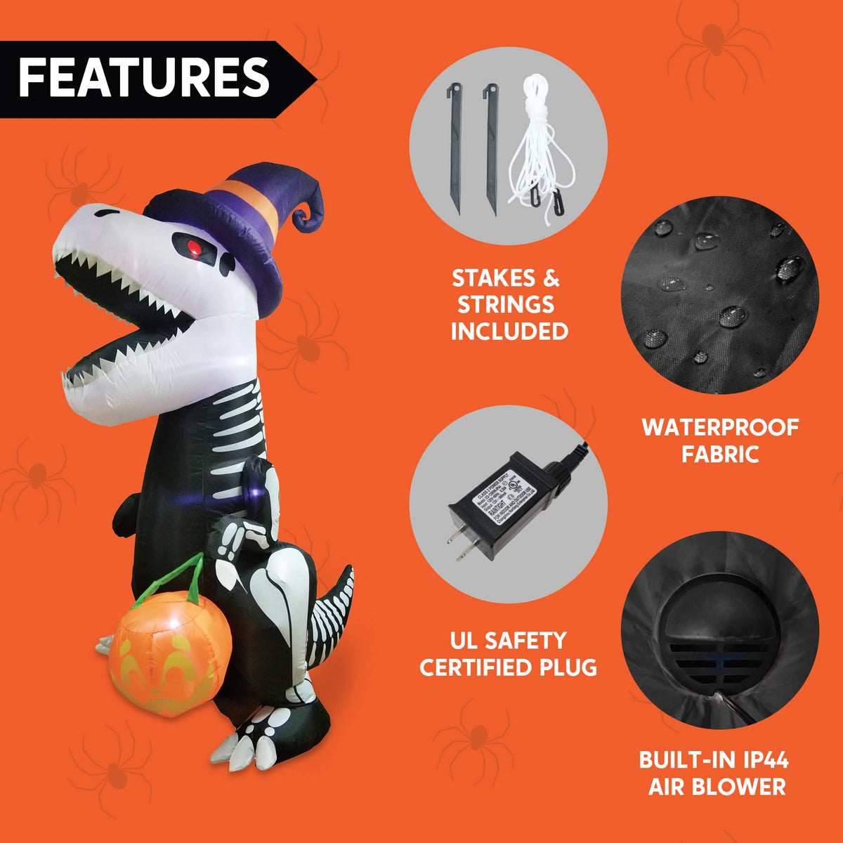 8 FT Inflatable Skeleton Dinosaur with Built-in LEDs T486081
