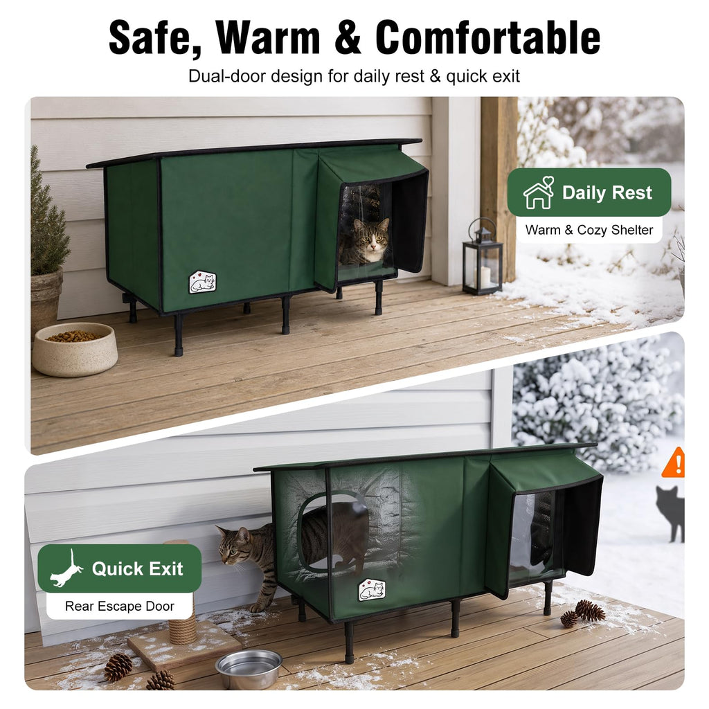Weatherproof Insulated Heated Cat House with Heating Pad N8738