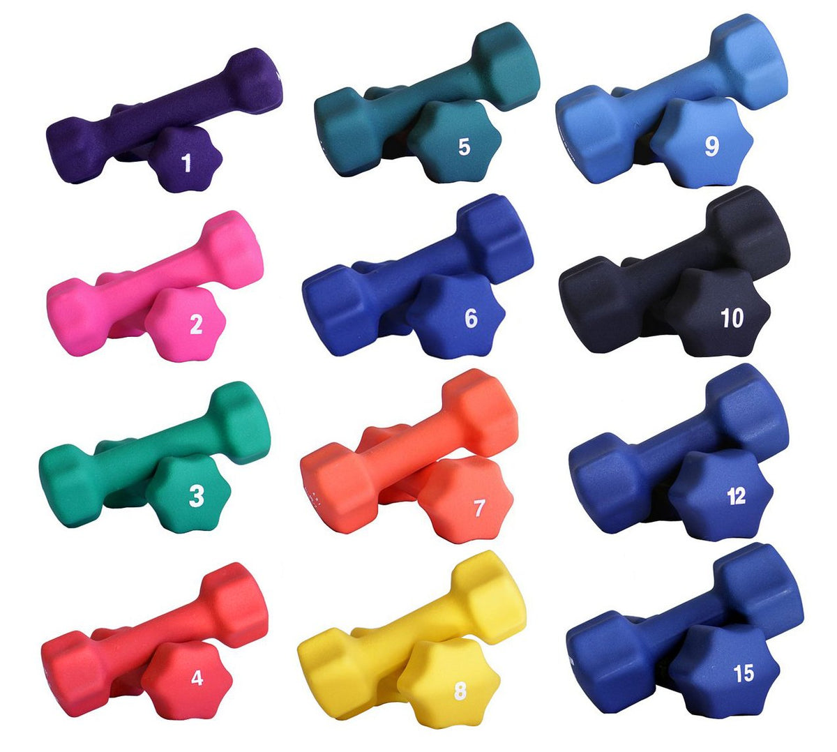 Neoprene Dumbbell Set 1-10, 12 & 15 LB Pairs V330