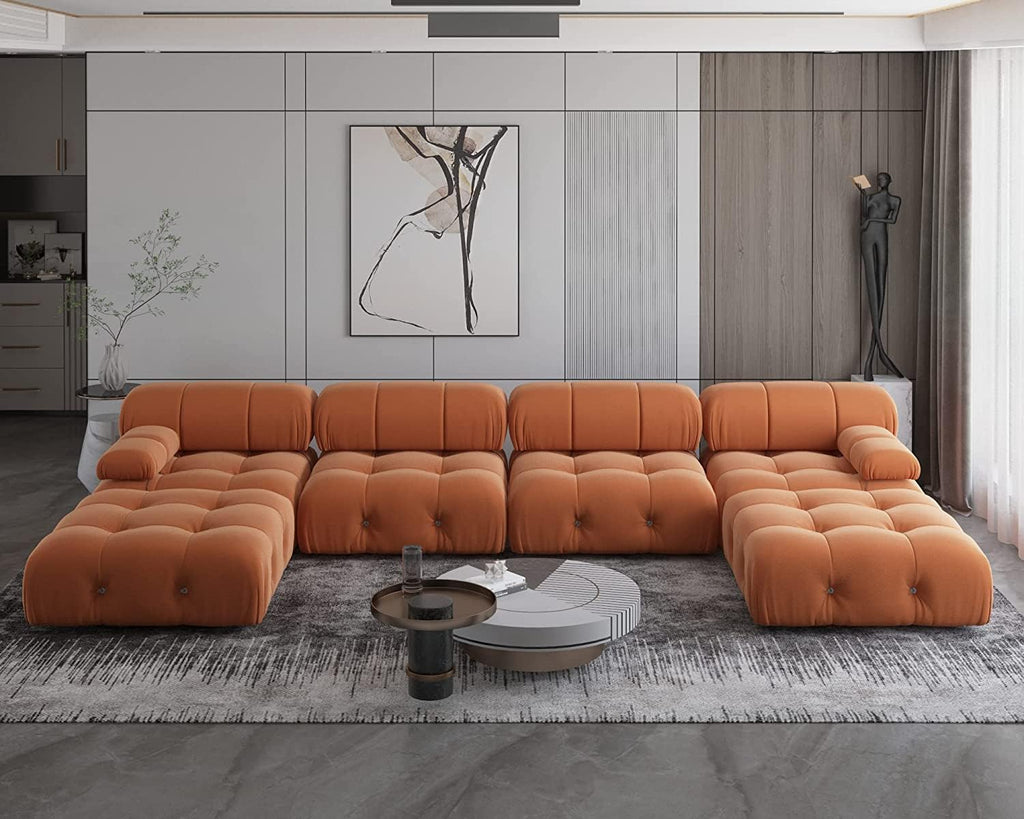 Orange Velvet U-Shaped Sectional Sofa with Chaise I810477