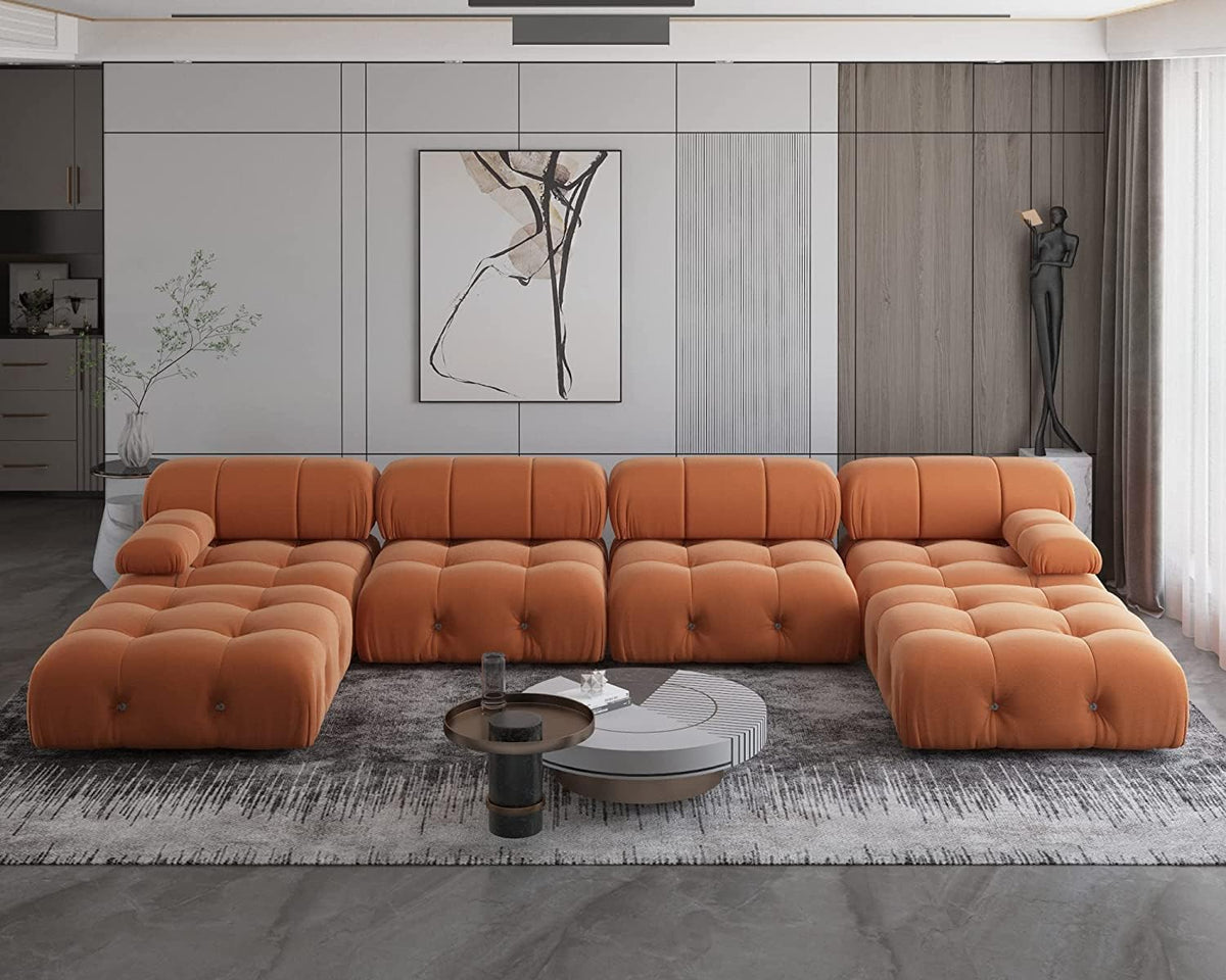 Orange Velvet U-Shaped Sectional Sofa with Chaise I810477