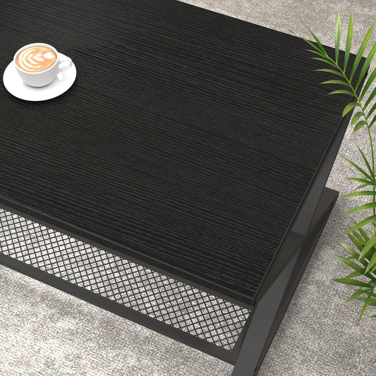 Black 2 Tier Wood Coffee Table with Storage F389865