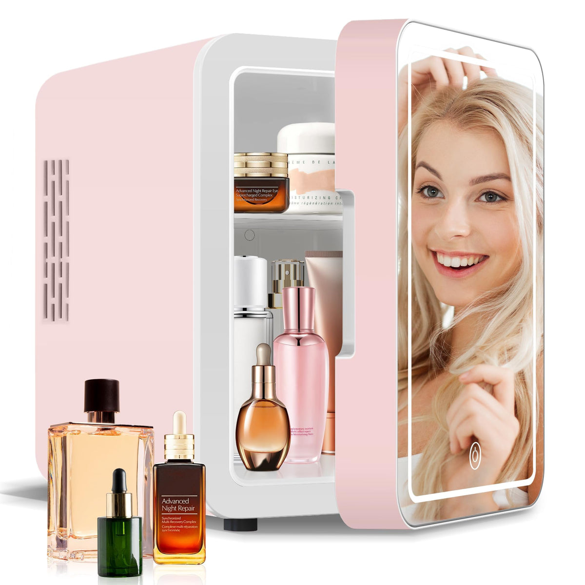 4-Liter Pink Portable Mini Fridge with Mirrored Door Y671
