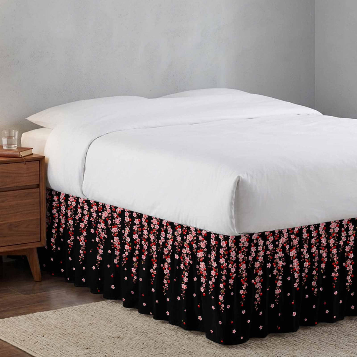 Pink Floral Ruffled Wrap Around Bed Skirt California King 18" Drop C128044