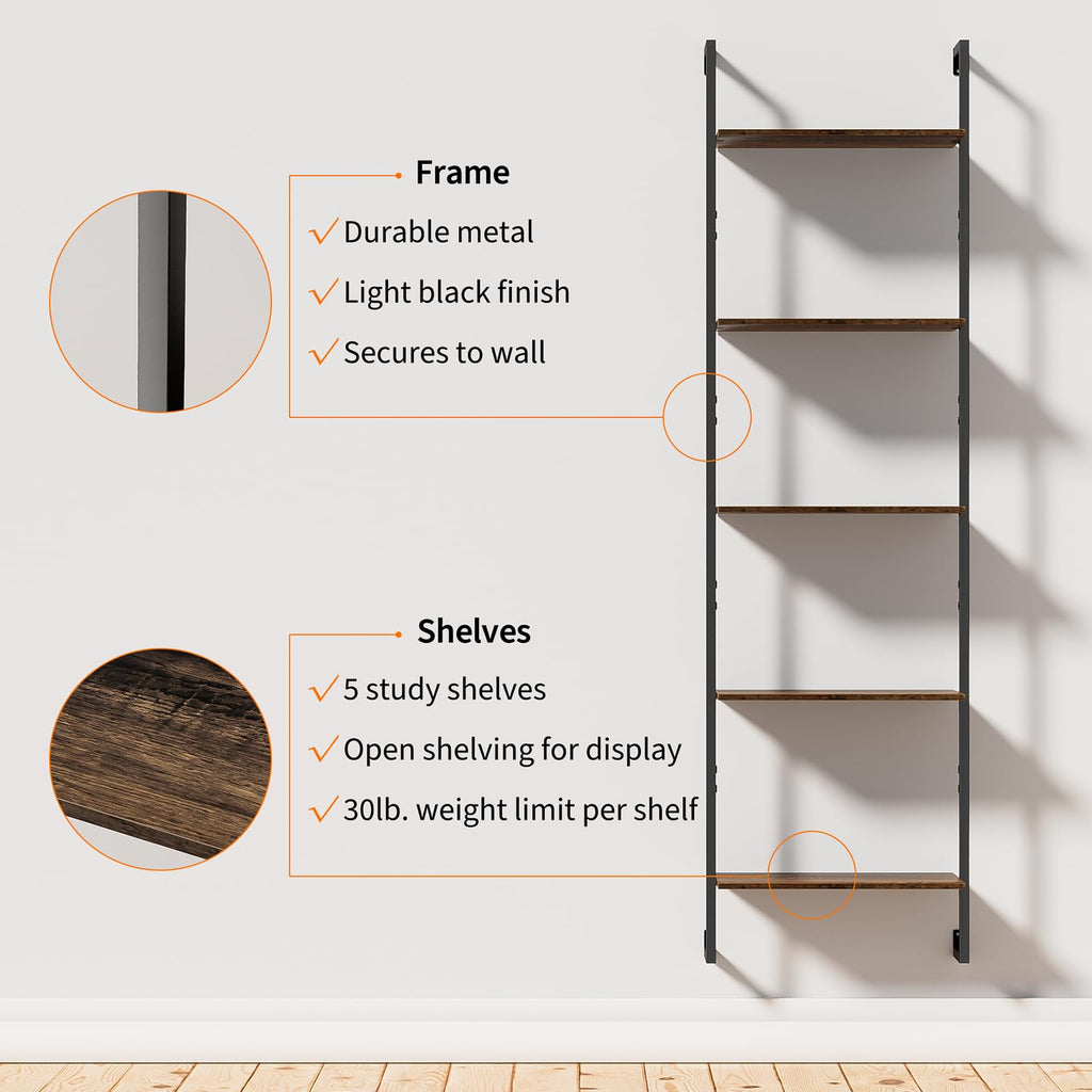 5 Tier Wall Mounted Bookshelf H131
