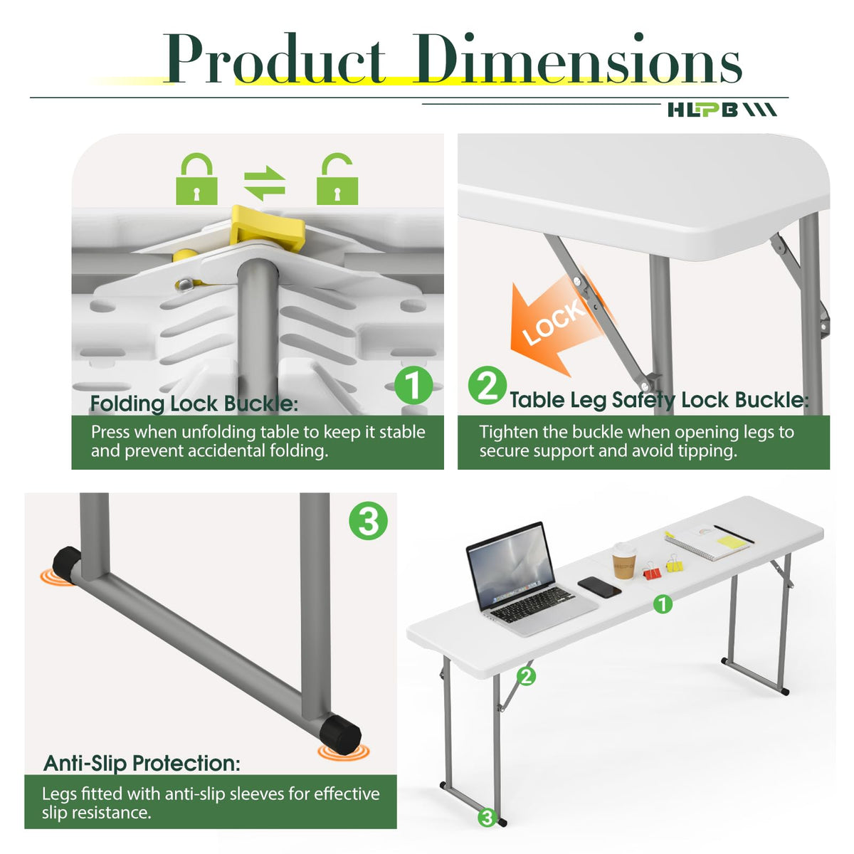 6 ft Narrow Folding Table with Handle & Safety Locks P146