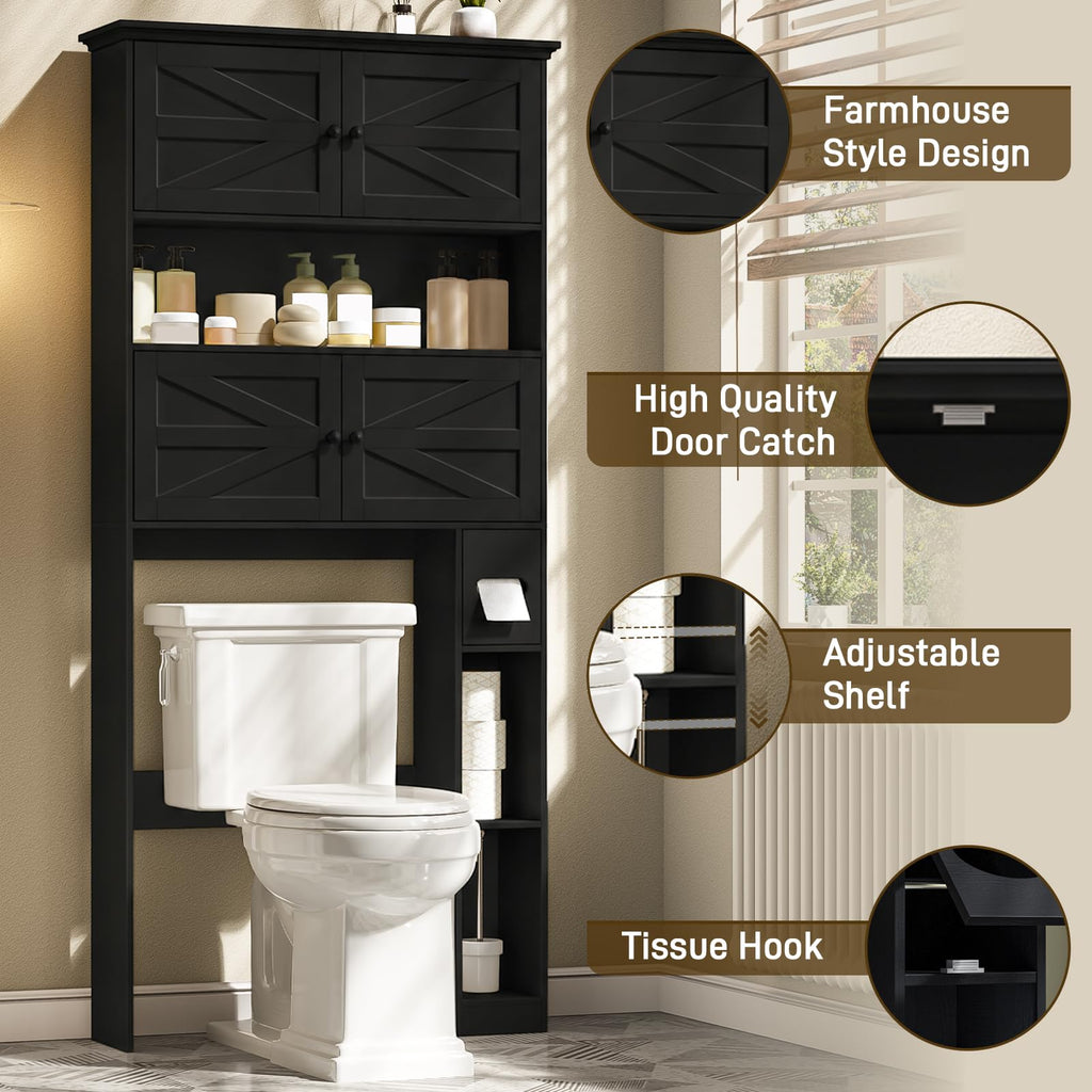 Wooden Over The Toilet Storage Cabinet with Barn Door Y216049