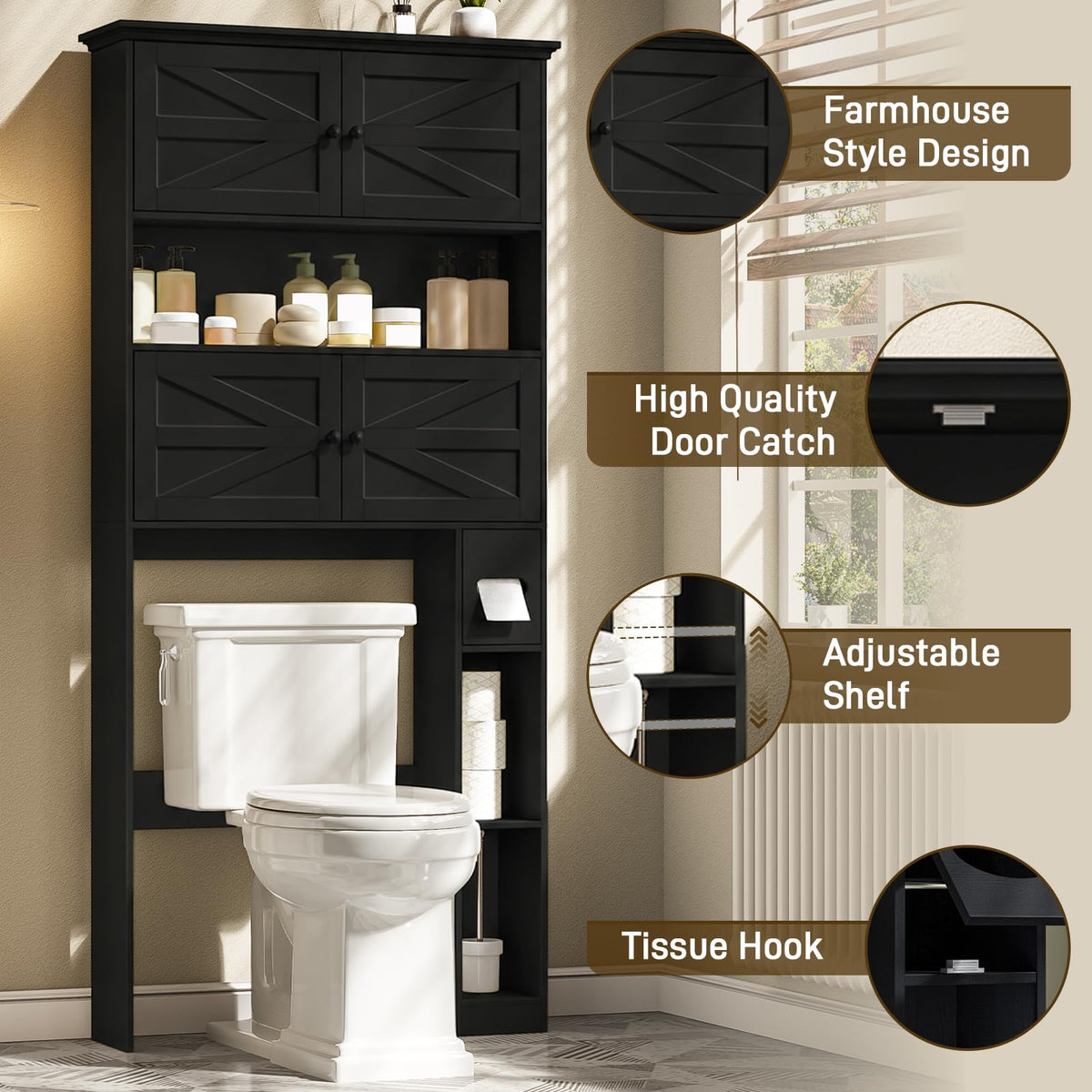 Wooden Over The Toilet Storage Cabinet with Barn Door Y216049