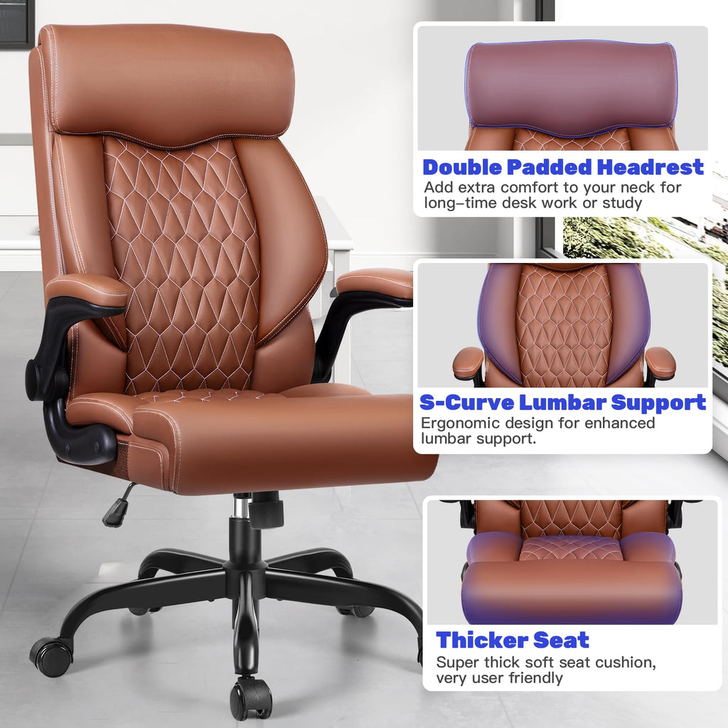 High Back Ergonomic Leather Office Chair with Flip-Up Armrests I976535