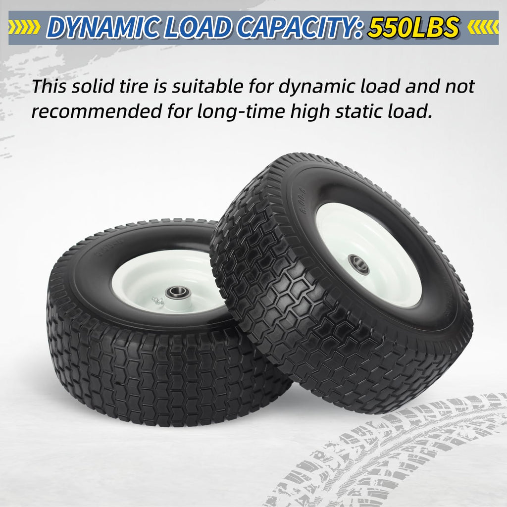 15x6.00-6 Flat Free Lawn Mower Tire and Wheel, 2 Pack N5140