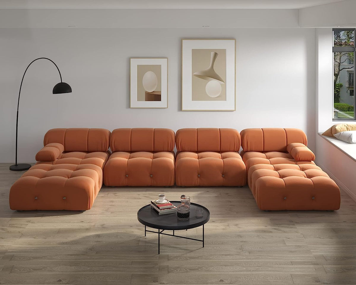 Orange Velvet U-Shaped Sectional Sofa with Chaise I810477